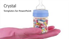  Presentation with bottle - Audience pleasing presentation theme consisting of hand in glove holding feeding backdrop and a  colored foreground