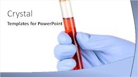  Presentation with sample - Audience pleasing theme consisting of hand in glove holding test tube with red sample on white background backdrop and a white colored foreground