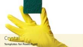  Presentation with hand washing - Slide set having hand in glove holding washing sponge isolated over white background and a yellow colored foreground