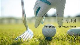  Presentation with golf - Slide set with hand-in-glove-placing-golf background and a yellow colored foreground