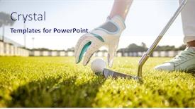  Presentation with golf - Amazing slide set having hand-in-glove-placing-golf backdrop and a sky blue colored foreground