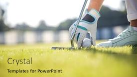  Presentation with golf - Slide set with hand-in-glove-placing-golf background and a yellow colored foreground