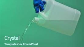  Presentation with pouring water - Audience pleasing slide deck consisting of hand in glove pouring water from jerrycan on green background backdrop and a ocean colored foreground