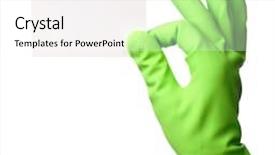  Presentation with rubber - Presentation design featuring hand in green rubber glove showing blank business card isolated over white background and a white colored foreground