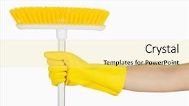  Presentation with rubber - Slides enhanced with hand in rubber glove holding sweeping brush background and a blonde colored foreground