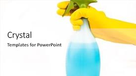  Presentation with rubber gloves - Presentation theme featuring cleaning earth - hand in rubber gloves holding background and a white colored foreground