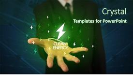  Presentation with lightning - Beautiful PPT theme featuring hand in suit holding lightning backdrop and a tawny brown colored foreground