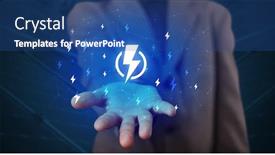  Presentation with lightning - Amazing presentation design having hand in suit holding lightning bolt on his hand green environment concept backdrop and a ocean colored foreground