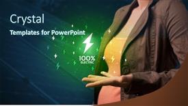  Presentation with lightning - Presentation theme having hand-in-suit-holding-lightning background and a navy blue colored foreground