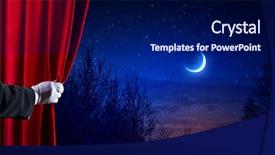  Presentation with red curtain - Slide deck with hand in white glove opening background and a navy blue colored foreground