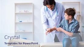  Presentation with doctor visiting family - Slide deck enhanced with trauma - hand injured boy visiting young background and a sky blue colored foreground