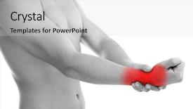  Presentation with hand wrist pain - PPT theme enhanced with hand injury - sportsman with pain in wrist background and a light gray colored foreground