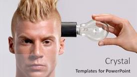  Presentation with light bulb - Audience pleasing PPT theme consisting of hand-insert-bulb-light backdrop and a light gray colored foreground