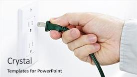  Presentation with green plug - Theme enhanced with hand inserting green electrical plug background and a white colored foreground