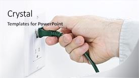  Presentation with green plug - Cool new presentation theme with hand inserting green electrical plug backdrop and a pink colored foreground