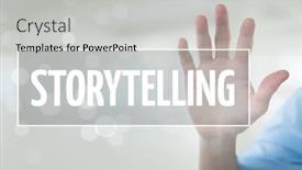  Presentation with storytelling - Slide set having hand interacting with storytelling business text against white background background and a light gray colored foreground