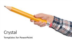  Presentation with hand holding pencil - Colorful theme enhanced with hand is holding big pencil backdrop and a white colored foreground