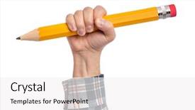  Presentation with hand holding pencil - PPT theme having hand is holding big pencil background and a white colored foreground