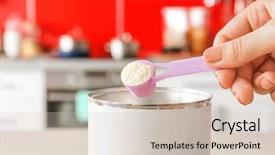  Presentation with powdered - Presentation design featuring hand is preparing baby formula background and a soft green colored foreground