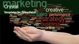  Presentation with marketing strategy - Colorful theme enhanced with hand isolated on background metaphor backdrop and a tawny brown colored foreground