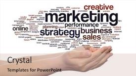  Presentation with marketing strategy - Audience pleasing PPT theme consisting of hand isolated on background metaphor backdrop and a soft green colored foreground