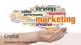  Presentation with marketing strategy - Presentation with hand isolated on background metaphor background and a coral colored foreground