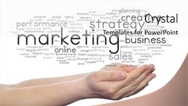  Presentation with business value - Colorful slide set enhanced with hand isolated on background metaphor backdrop and a white colored foreground