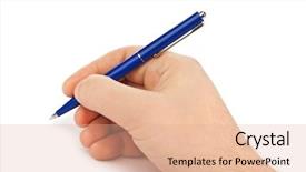  Presentation with pen - Beautiful slide set featuring hand isolated on white backdrop and a lemonade colored foreground