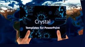  Presentation with coronavirus - PPT layouts consisting of hand-keep-paper-with-3d background and a navy blue colored foreground