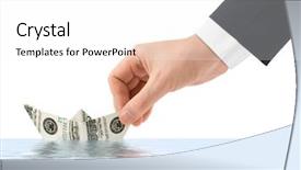  Presentation with x press pearl ship - Presentation theme consisting of hand launching money ship isolated background and a white colored foreground