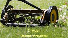  Presentation with meadow - Slides featuring hand lawn mower close up background and a tawny brown colored foreground