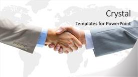  Presentation with handshake - Cool new slides with hand leadership - handshake with map backdrop and a white colored foreground