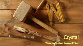  Presentation with hand tools - Audience pleasing theme consisting of hand made - carpenter craftsman wooden tools still backdrop and a tawny brown colored foreground