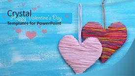  Presentation with hearts - Audience pleasing slide deck consisting of hand made - decorative hearts on wooden background backdrop and a light blue colored foreground