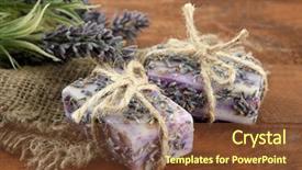  Presentation with hand soap - Colorful slide deck enhanced with hand made - natural handmade soap on wooden backdrop and a tawny brown colored foreground