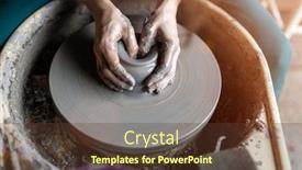 Presentation with ceramics - Colorful PPT theme enhanced with hand made ceramics are formed by a young woman on a potters wheel backdrop and a tawny brown colored foreground