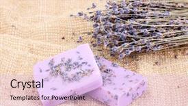  Presentation with lavender - Presentation theme with hand-made lavender soaps on sackcloth background and a sky blue colored foreground