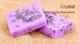  Presentation with lavender - Slide set having hand-made lavender soaps on sackcloth background and a lemonade colored foreground
