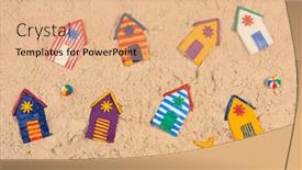  Presentation with sand - Cool new slides with hand-made-miniature-beach-huts backdrop and a coral colored foreground