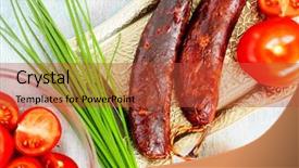  Presentation with green onions and bulb onion - Audience pleasing PPT theme consisting of hand made smoked sausage green backdrop and a red colored foreground