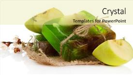  Presentation with making soap - Presentation having hand made soap and ingredients for soap making isolated on white background and a blonde colored foreground