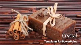  Presentation with hand soap - Audience pleasing PPT theme consisting of hand-made soap on bamboo backdrop and a tawny brown colored foreground