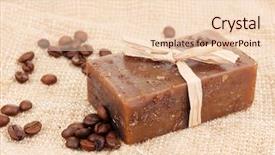  Presentation with hand soap - Presentation design consisting of hand-made soap on sackcloth background and a lemonade colored foreground