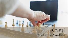  Presentation with chessboard - Slides with hand-makes-a-move background and a coral colored foreground