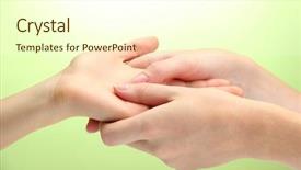  Presentation with green - Audience pleasing PPT layouts consisting of hand massage on green background backdrop and a  colored foreground