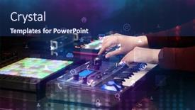  Presentation with social media - Cool new slides with hand-mixing-music-on-dj backdrop and a ocean colored foreground