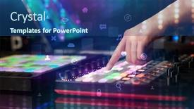  Presentation with social media - Audience pleasing PPT layouts consisting of hand-mixing-music-on-dj backdrop and a ocean colored foreground