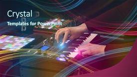  Presentation with colorful music - Slide deck with hand-mixing-music-on-midi background and a navy blue colored foreground