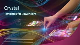  Presentation with colorful music - PPT theme featuring hand-mixing-music-on-midi background and a navy blue colored foreground