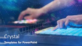  Presentation with music reggae colors - Slide deck with hand mixing music on midi controller with party club colors background and a ocean colored foreground